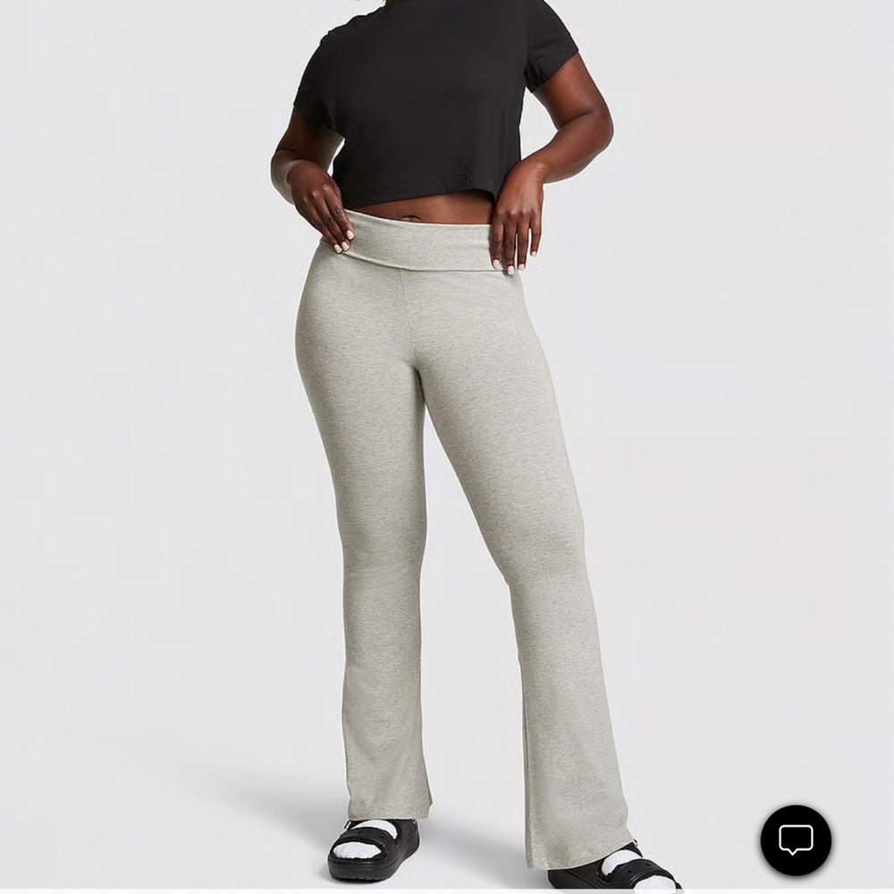 Victorias Secret PINK Size XXL All Day Cotton Foldover Flare Leggings Gray NWT